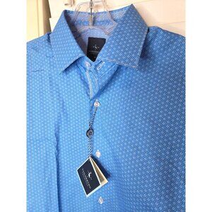 NEW Tailorbyrd Mens Button-Down Shirt M LS Tailored Fit Blue Geometric Print